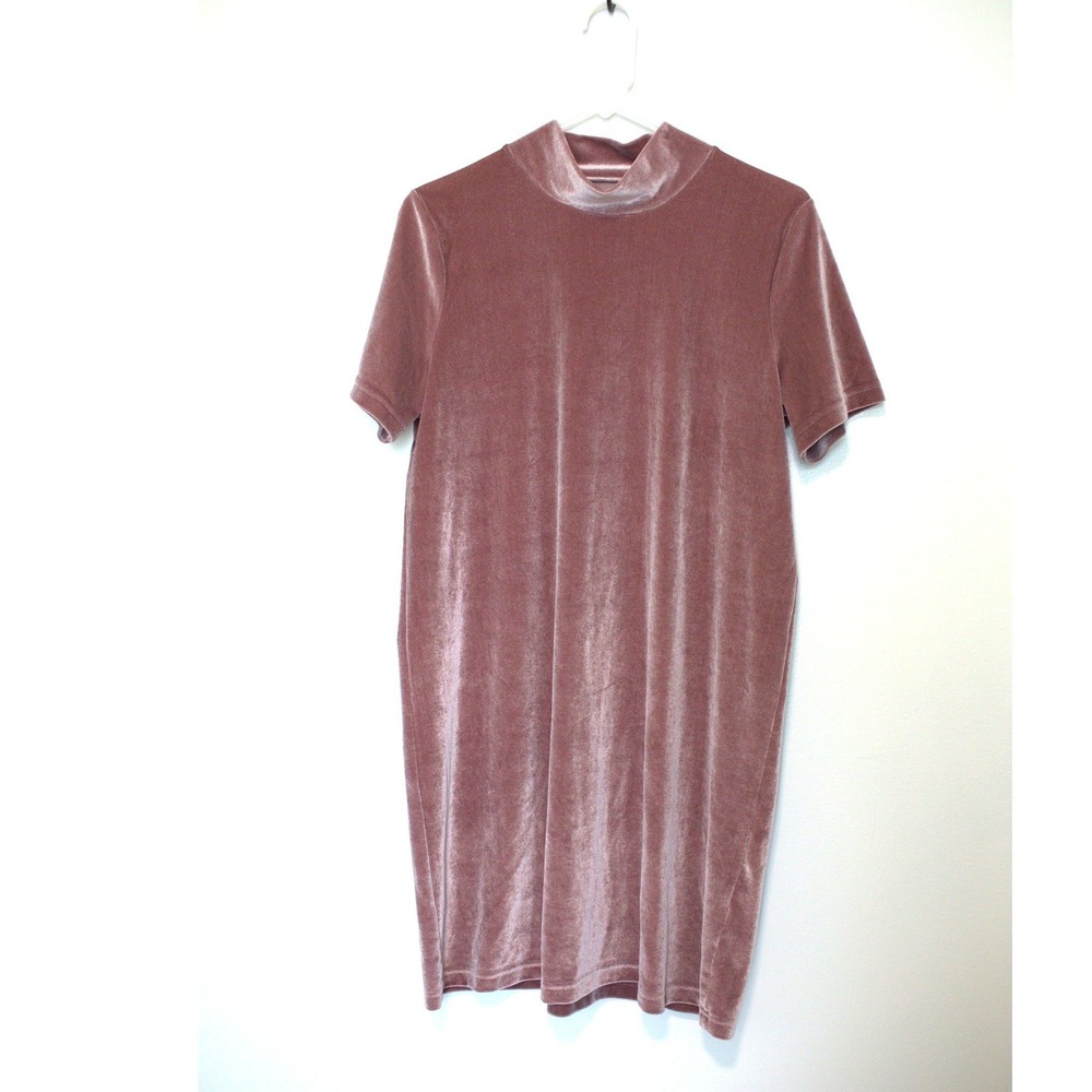 Madewell Velvet Mockneck Short Sleeve Shift Dress Dusty Rose Pink Large